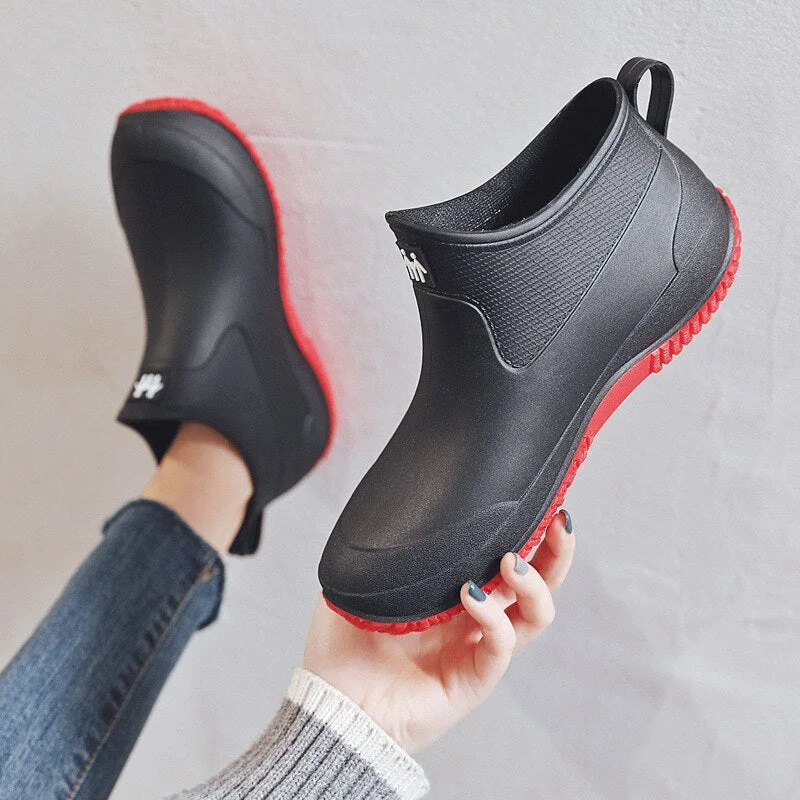 hot Rain Boots Women's Rubber Anti-skid Colorful Unisex Ankle Boots Lightweight Slip On Boots Shoes  Water-proof Drop Shipping