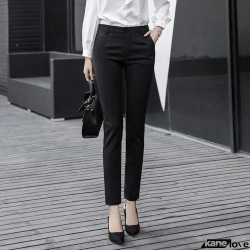 Women's Cotton High Waist Button Fly Closure Solid Formal Pants