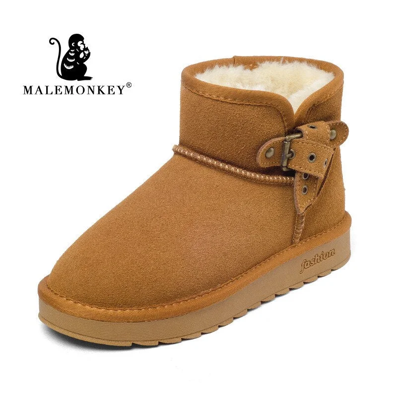 Winter Snow Boots Women Fashion 2021 Platform 100% Cowhide Leather Warm Plush Comfortable Non Slip Female Boots Woman Shoes