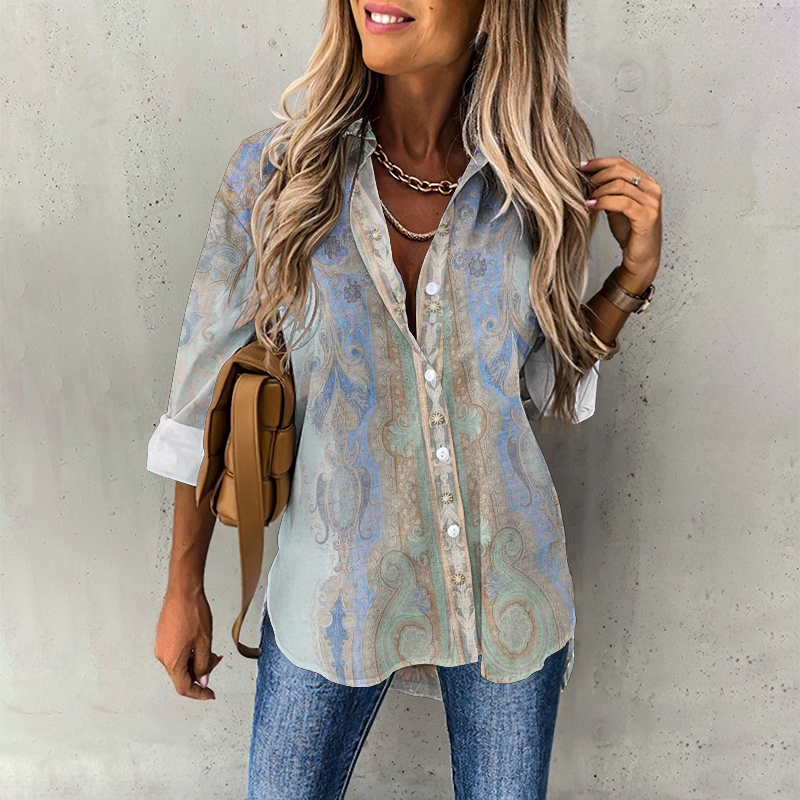 Comstylish Women's Vintage Paisley Button-Up Shirt
