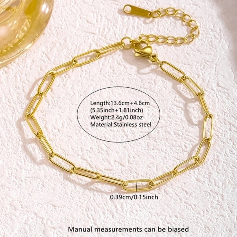 Sweet Minimalist Paper Clip Flower 304 Stainless Steel 18K Gold Plated Paperclip Chain Figaro Chain Bracelets In Bulk