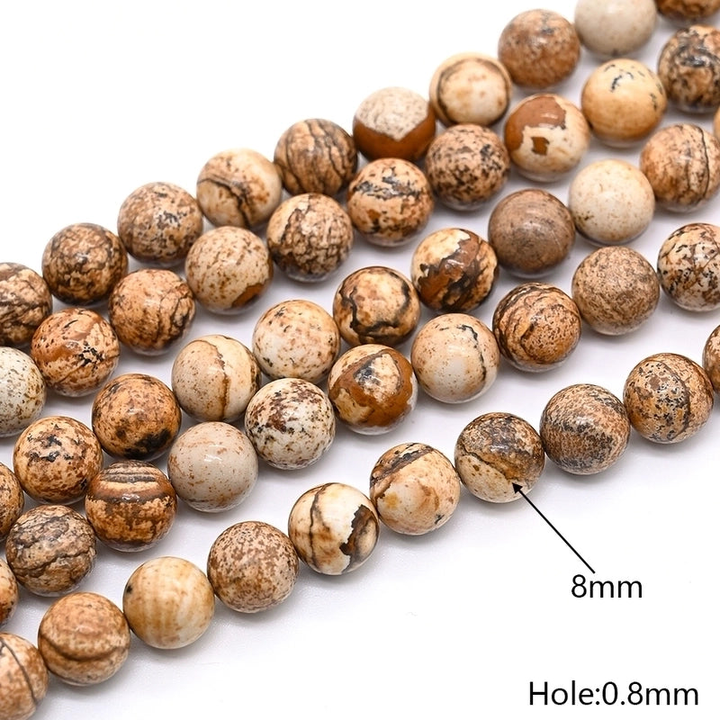 1 Strand/Package 10mm 6mm 8mm Hole Under 1mm Hole 1~1.9mm Natural Stone Picture Jasper Round Simple Polished Jewelry Accessories