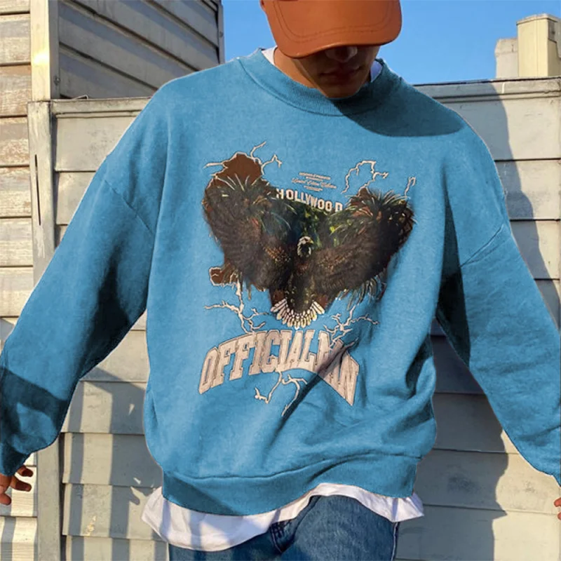 Retro Graphic Eagle Print Men’s Crew Neck Pullover Sweatshirt