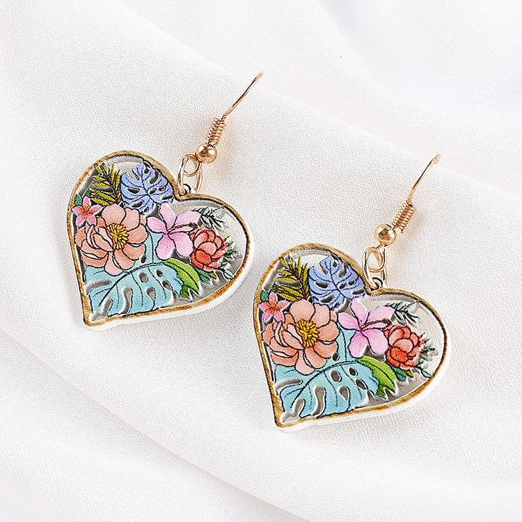 Retro Flower Heart Earrings