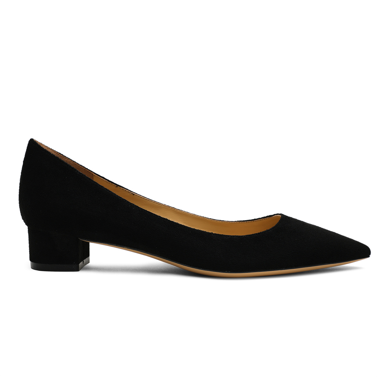 30mm Chunky Heels Pointed Toe Kitten Daily Suede Pumps Low Heels for Women-MERUMOTE