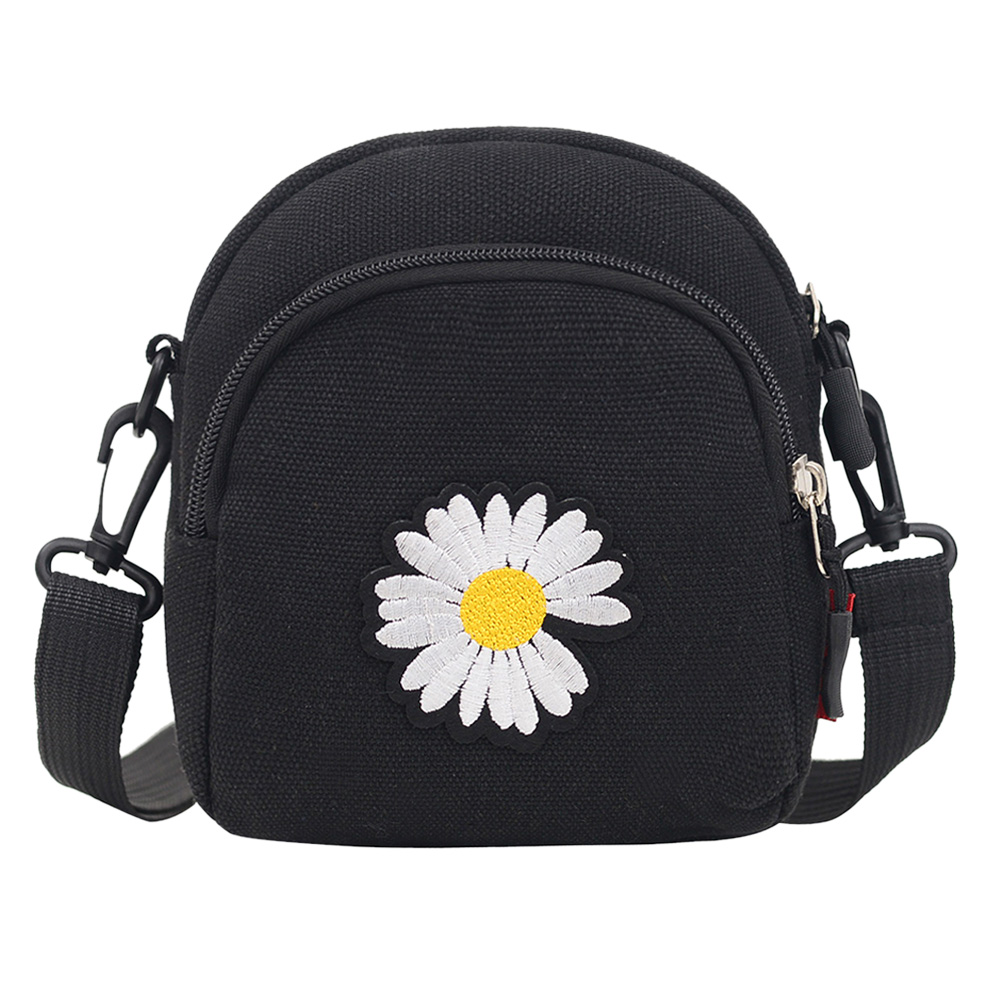 

Women Daisy Flower Shoulder Bag Canvas Small Zipper Messenger Phone Pouch, White, 501 Original