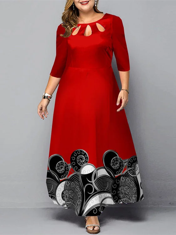 Women's 3/4 Sleeve Scoop Neck Graphic Maxi Dress