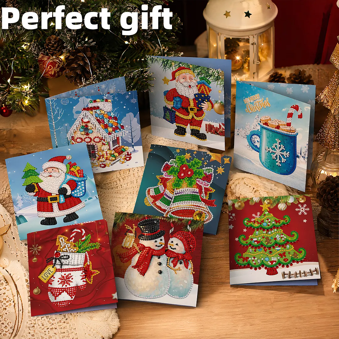 8PCS Merry Chrismas DIY Diamond Painting Greeting Card Kits with Envelopes Diamond Art Greeting Cards Diamond Art Cards Kits for Adults DIY Crafts Family Friend Gifts
