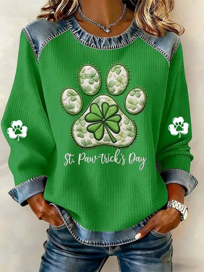 Women's St. Patrick's Day Print Waffle Sweatshirt 