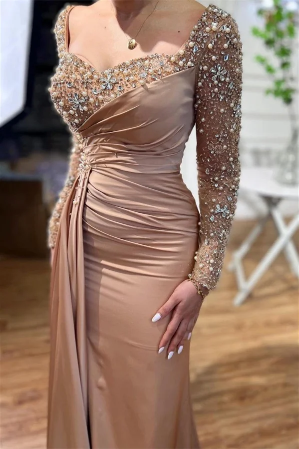 Bellasprom Sweetheart Long Sleeves Mermaid Prom Dress With Sequins Pearls