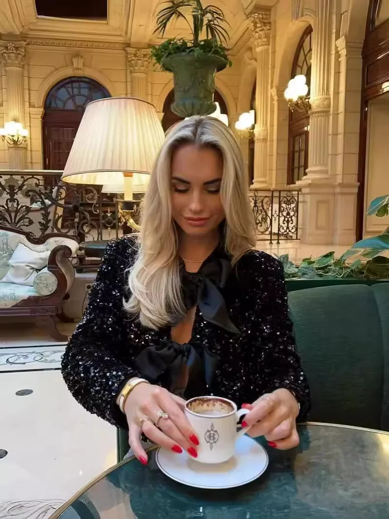 Nigikala Nigikala Women's Clothing 2025 Winter New Fashion Round-Necked Squint Bow Trim Short Coat G80131