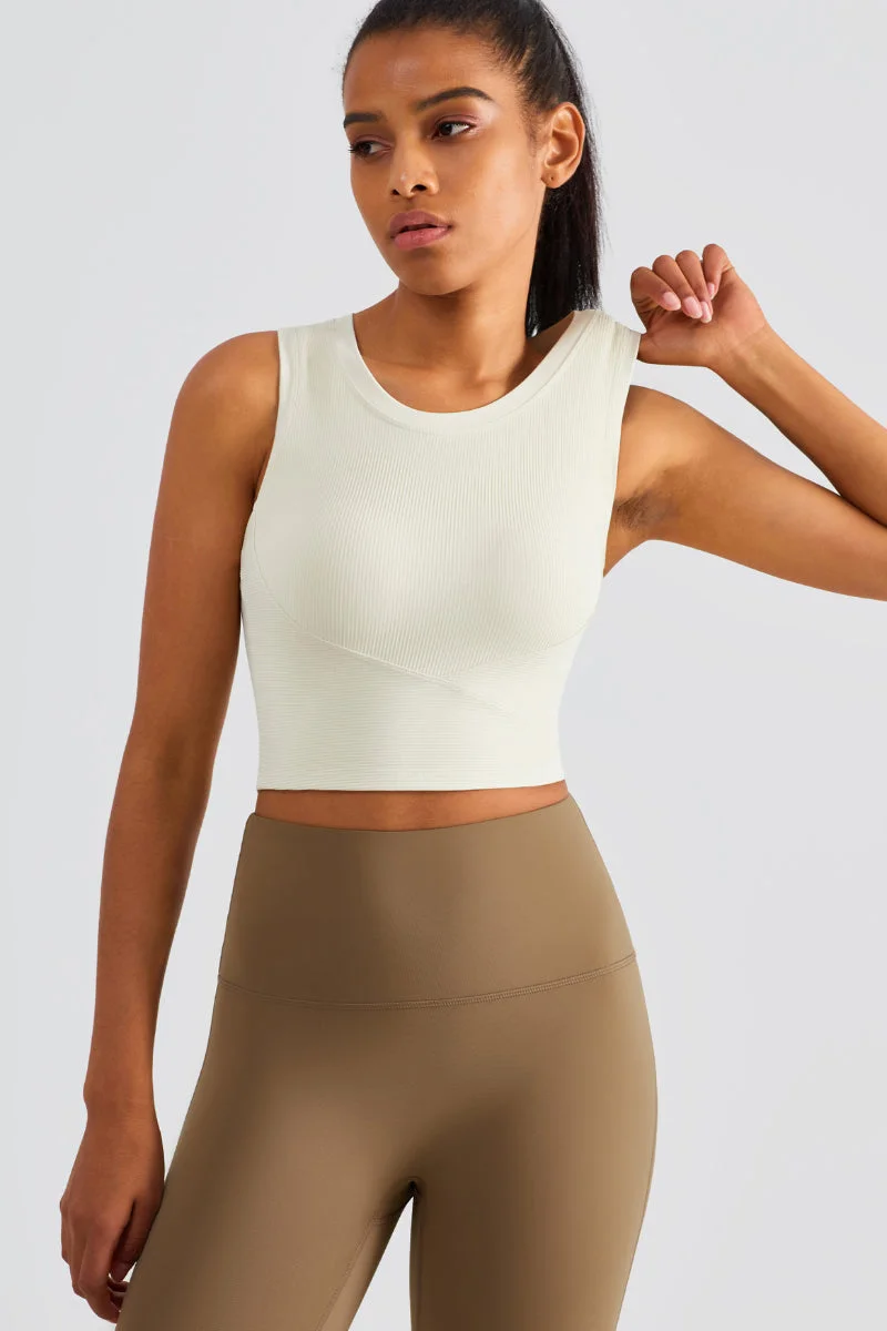 Solid Color Scoop Neck High-Intensity Tank Sport Bra
