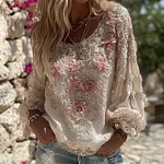 Women's Vintage Floral Art Comfy Long Sleeve T-shirt - Image 2