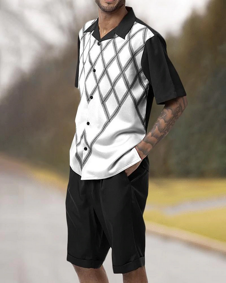 Black Criss Cross 2 Piece Short Sleeve Walking Suit with Shorts
