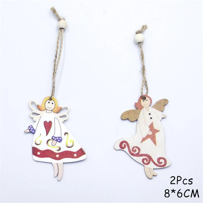 2022 New Year Xmas Elk Wood Craft Christmas Tree Ornament Noel Christmas Decoration for Home Wooden Pendant Navidad 2021 Gift