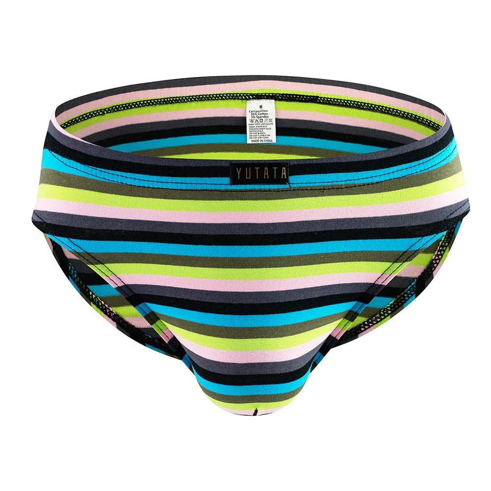 Aonga Fashion Men Rainbow Striped Briefs U Convex Pouch Panties Man Colorful Underwear Male  Underpants Low Rise Knickers aonga