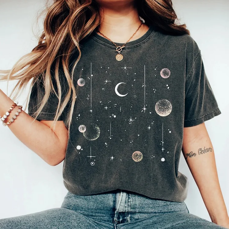 Celestial Moon Phase Astrology Astronomy Graphic Cozy 100% Cotton Short Sleeve T-Shirt