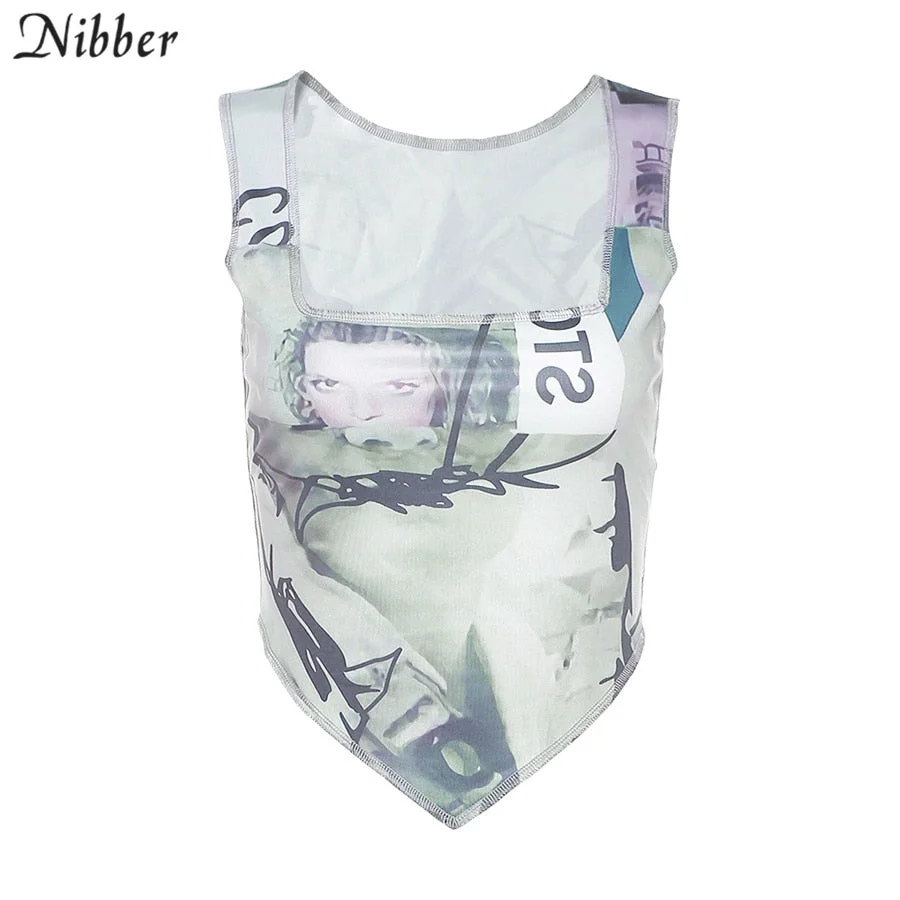 Nibber vintage Punk Y2K Printed Graphics camis Crop Top Women‘s Clothing Summer Sleeveless Vest Irregular Cool Tank Tops Female