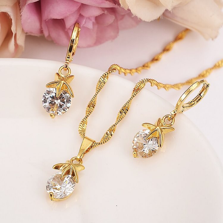 24k Gold stone Wedding Jewelry Sets Cubic Zirconia Elegant Engagement Earring for Women