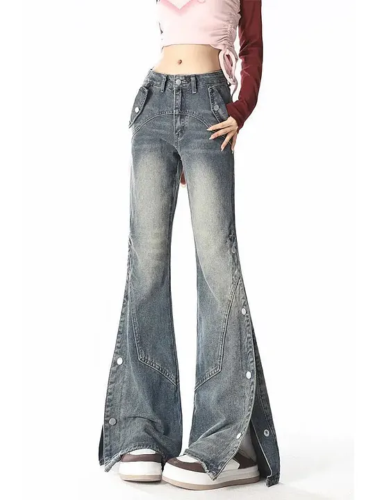 MAXCT micro-flared high-waisted jeans with split hem detail