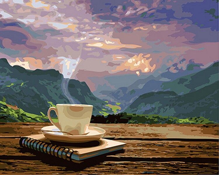 

Coffee With Book Over Mountains – Paint By Numbers - 40*50CM, 501 Original