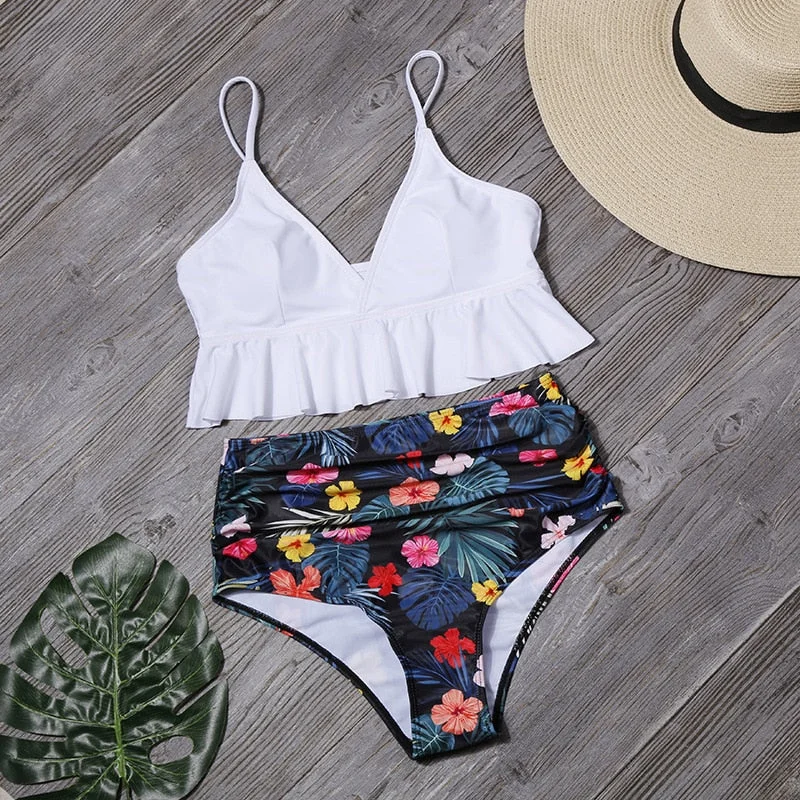 Bikini Push Up 2020 Summer Floral Sexy Swimwear Sport Women Plus Size Swimming Suit For Women Swimsuit High Waist Bikini Set