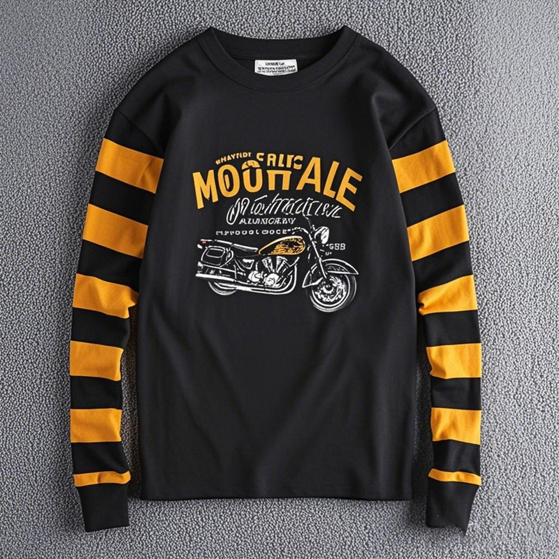 Men's Motorcycle Print Striped Long Sleeve Sweatshirt