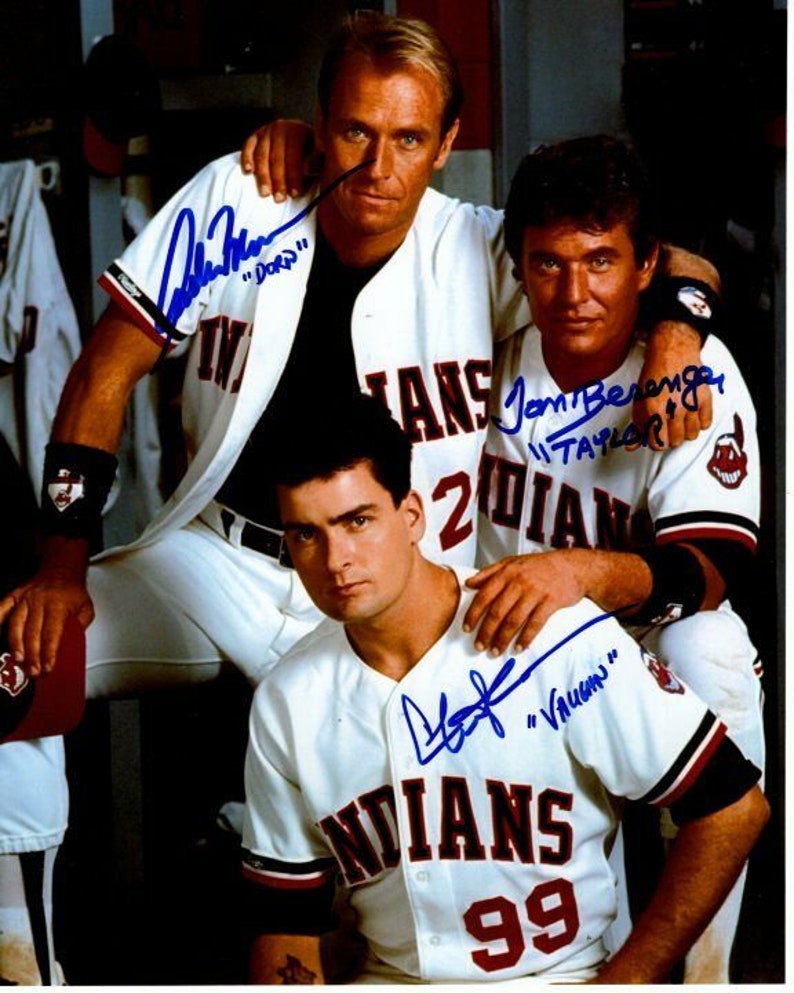 Charlie sheen corbin bernsen & tom berenger signed major league 8x10 Photo Poster painting