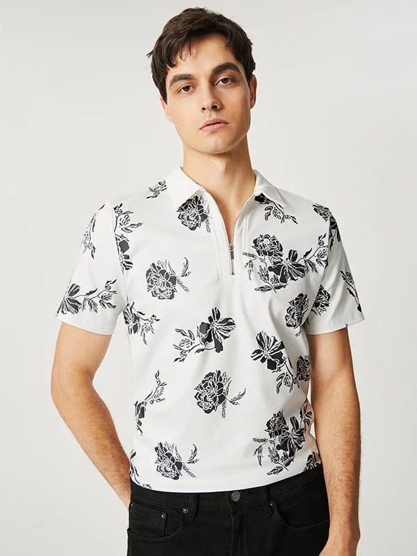 Aonga - Mens Fashion Floral Print Zipper ShirtJ