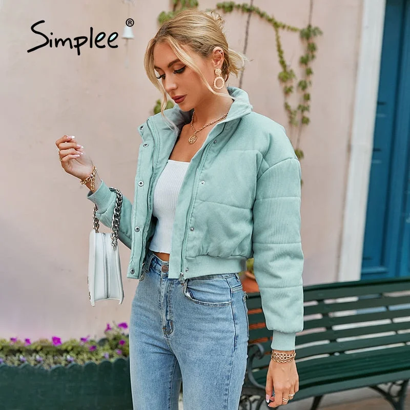 Office turtleneck zipper winter short coats women Casual sheath long sleeve parka solid Fashion female top coats jackets