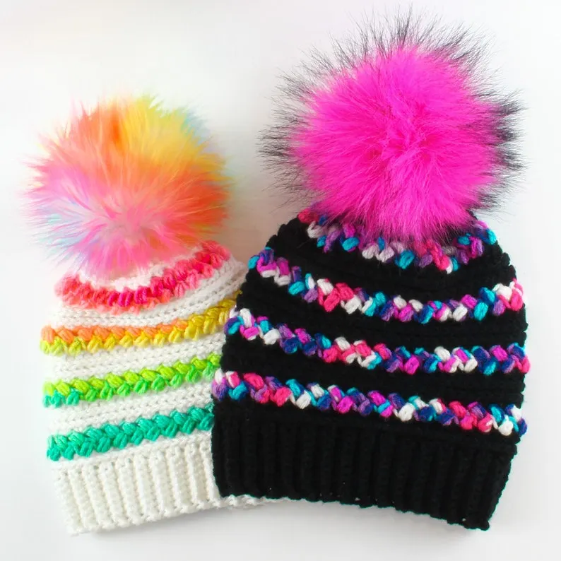 Easy Crochet pattern-Crochet hat&ndash;MADISON Beanie Hat Pattern-Crochet hat pattern PDF-Crochet beanie Pom Pom (Toddler-Child&ndash;Teen- Adult sizes)