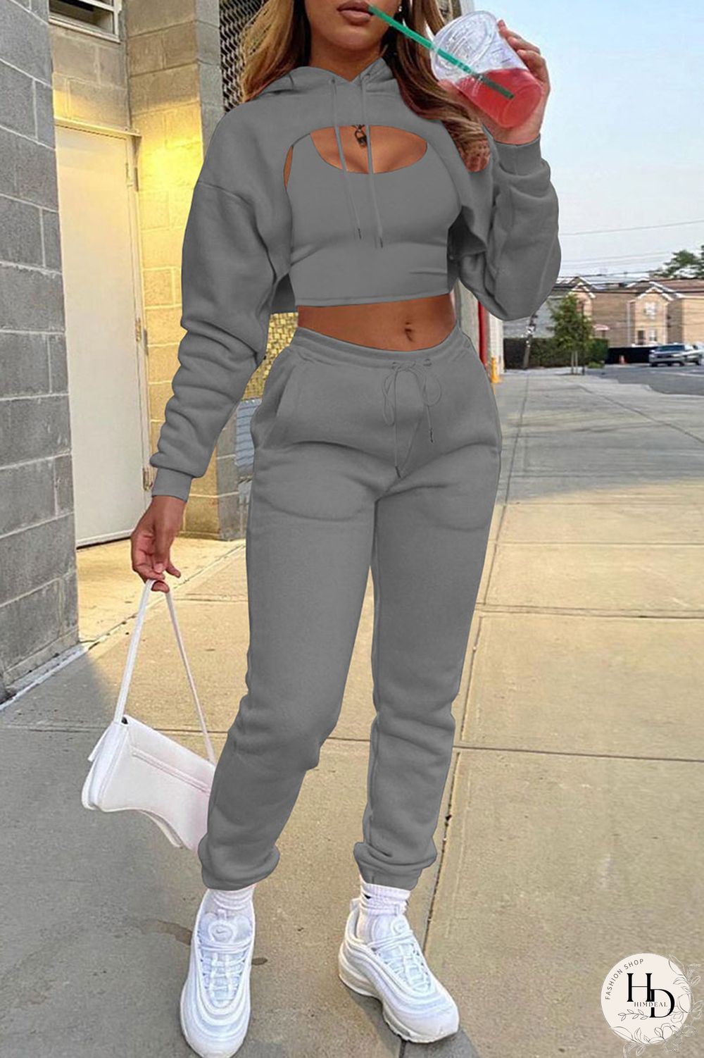 Dark Gray Casual Street Solid Patchwork Hooded Collar Long Sleeve Three Pieces