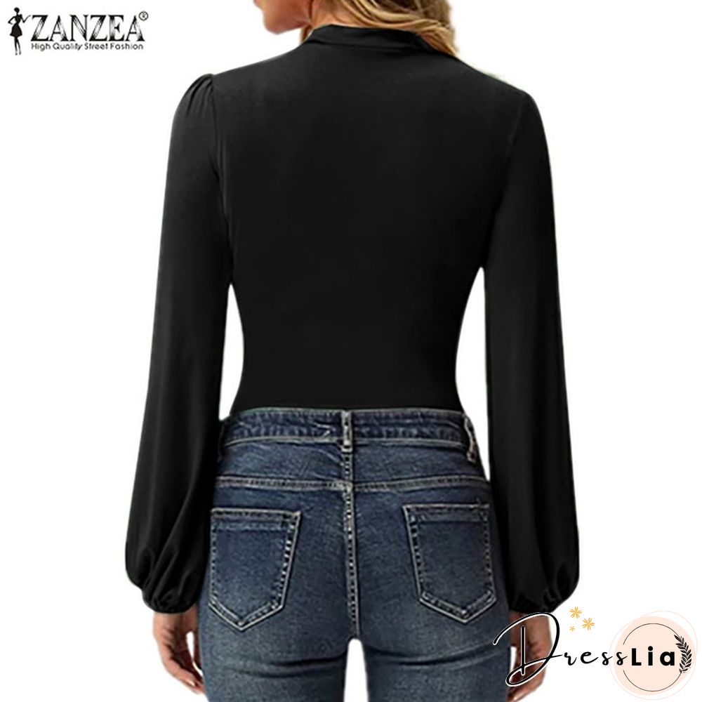 Blouses For Women Fashion Casual Long Sleeve neck fitted ruched elegant blouse