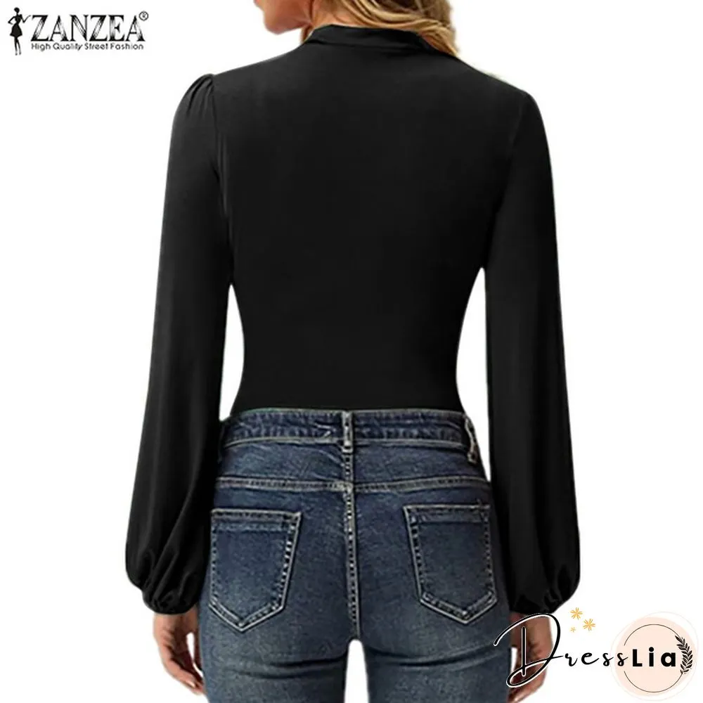 Blouses For Women Fashion Casual Long Sleeve neck fitted ruched elegant blouse