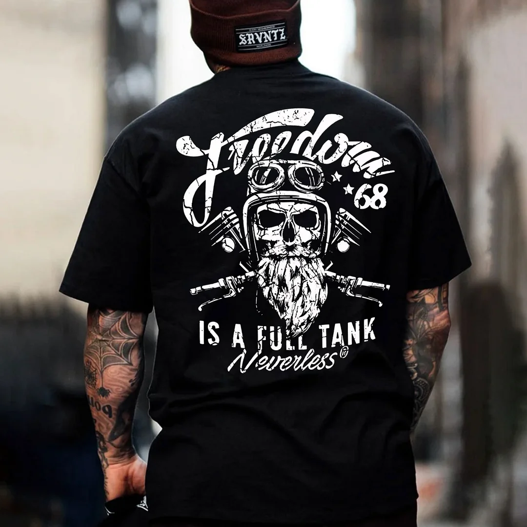 FREEDOM IS A FULL TANK Helmet Skull Print Men's T-shirt