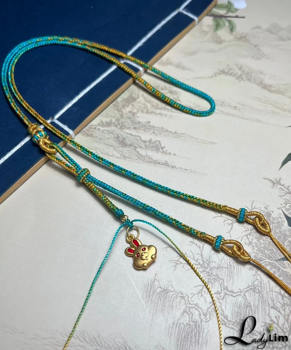 Handmade Yellow Ancient Gold Beeswax Rabbit Pendant Necklace