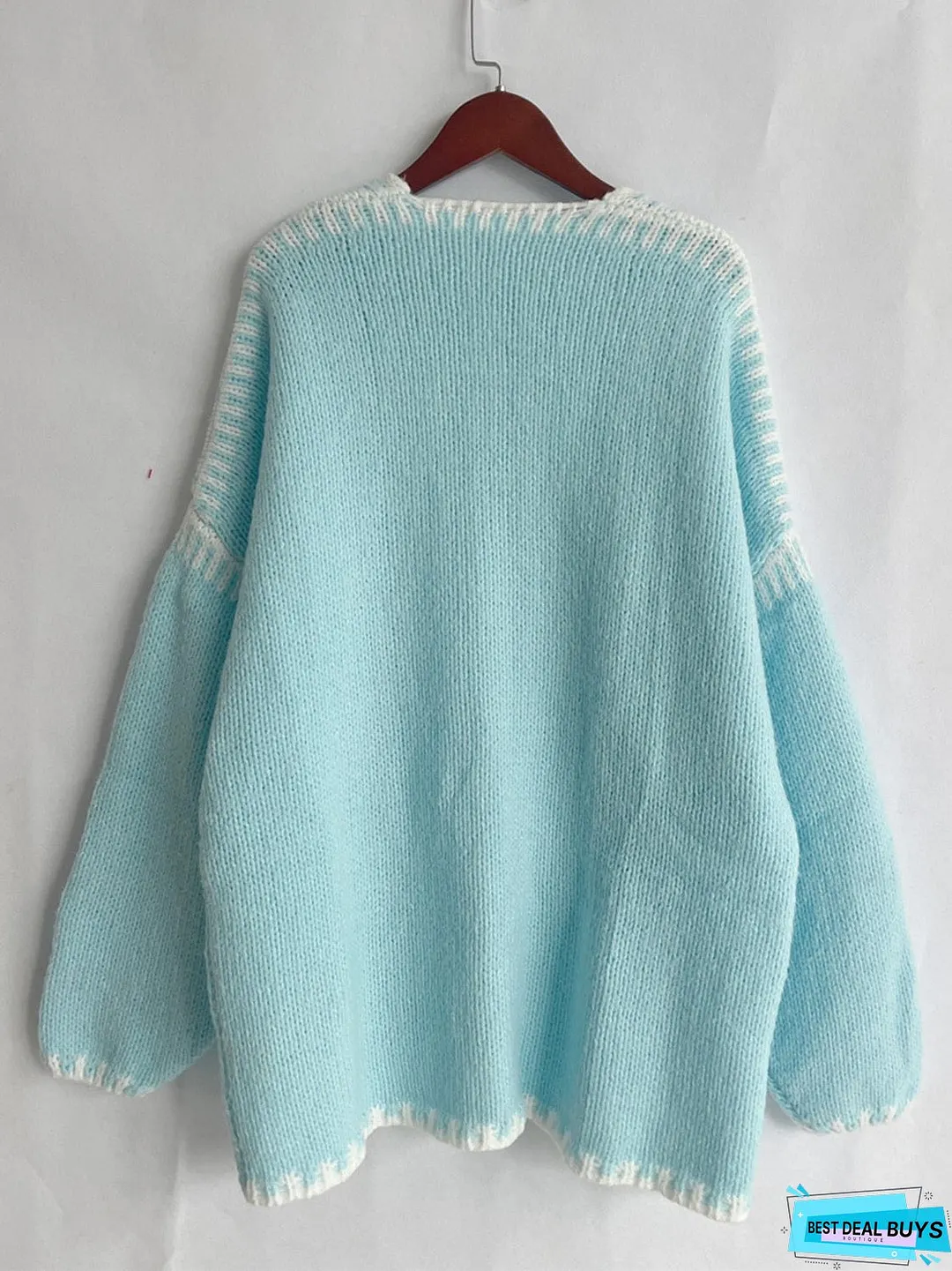 Double Take Contrast Open Front Dropped Shoulder Cardigan