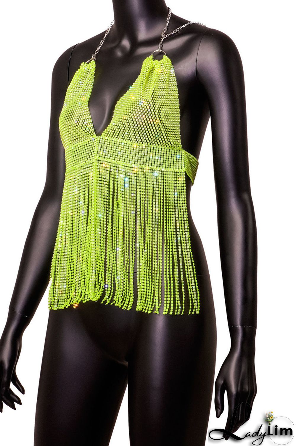 Pink Fashion Sexy Patchwork Tassel Backless Halter Tops