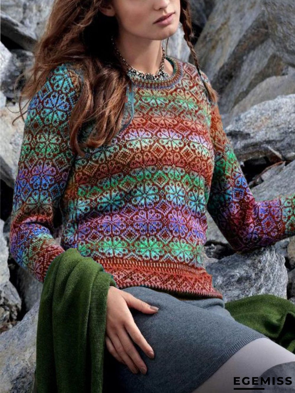 Casual Long Sleeve Round Neck Plus Size Sweater | EGEMISS