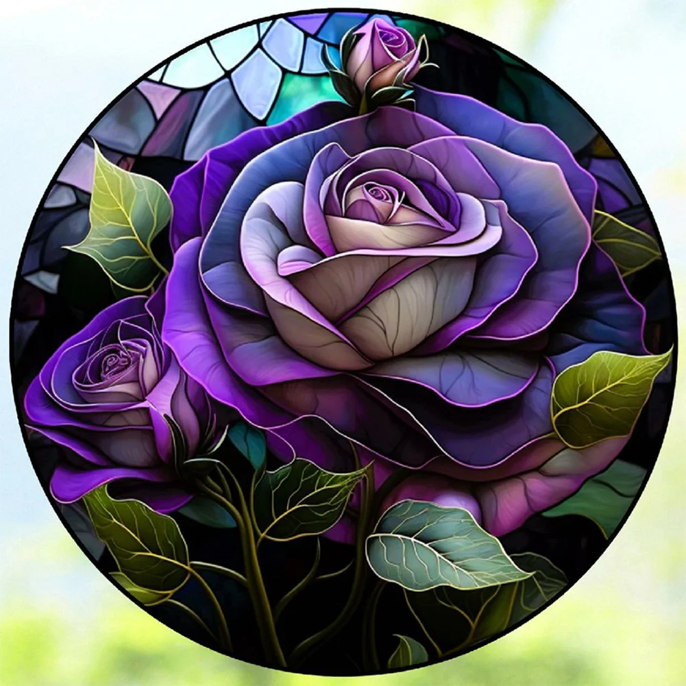Full Round Diamond Painting - Stained Glass Rose(30*30cm)