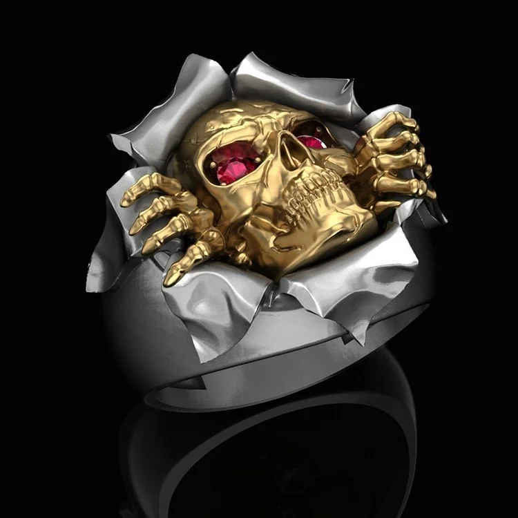 Vintage Break Out Skull Demon Devil Mens Ring Jewelry