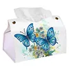 Blue Butterfly DIY PU Diamond Painting Tissue Box Kit Desktop Tissue Holder with Rhinestone Diamond Desk Decorative Tissue Box for Adults Desktop Storage Organizer