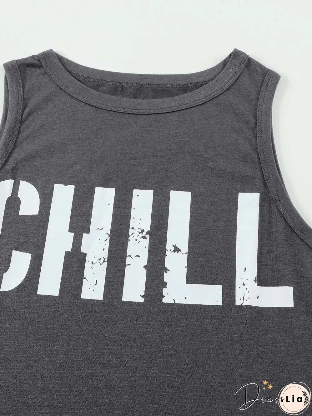 Loose Fit Women'S Slogan Printed Sleeveless Top