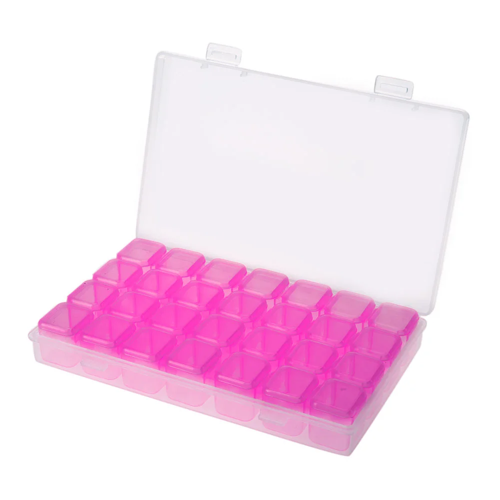 28 Grids Plastic Storage Box Nail Rhinestone Jewelry Display Case(Purple)