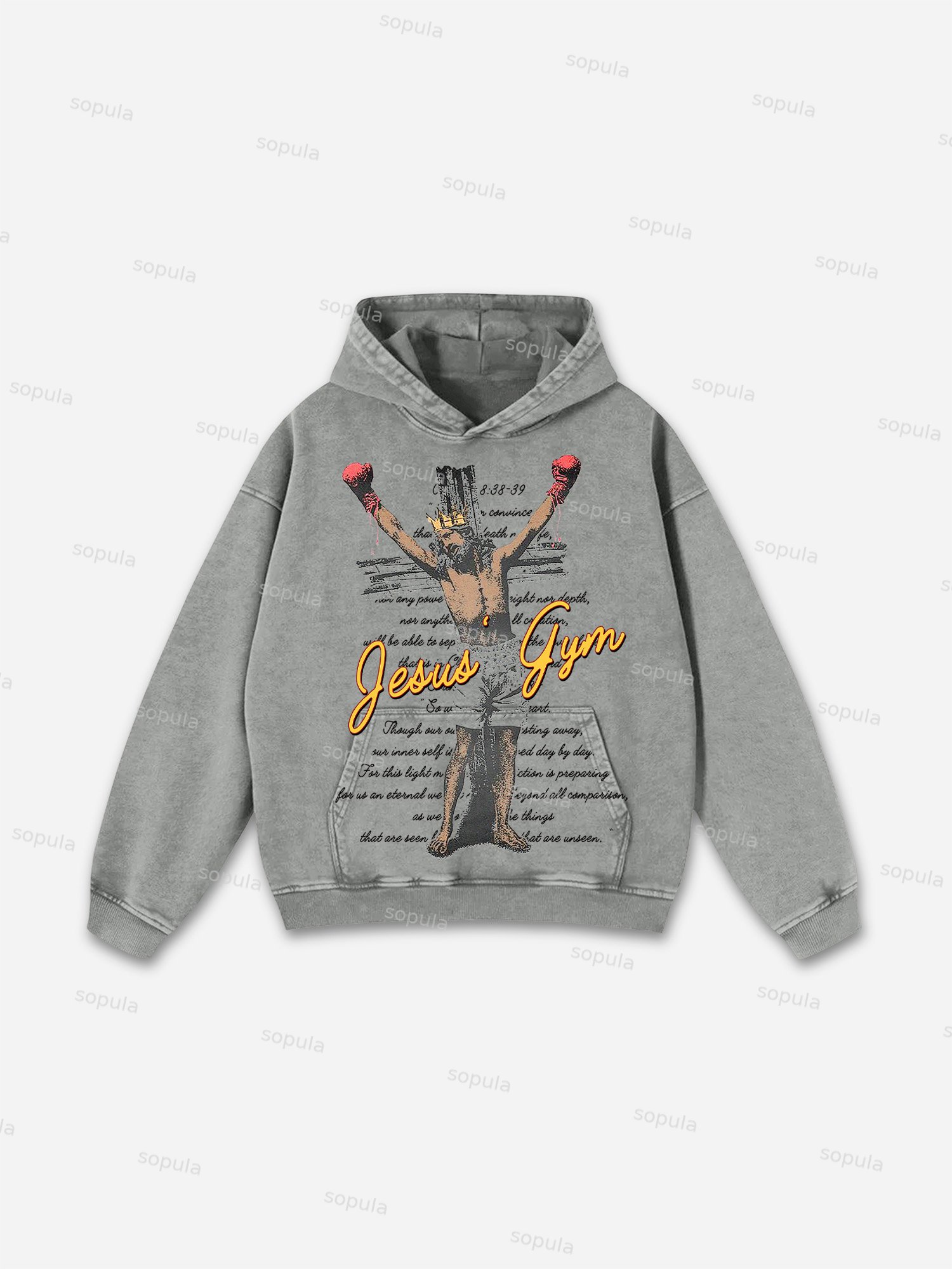 Sopula Vintage Jesus' Gym Bible Graphic Washed Hoodie - SOPULA
