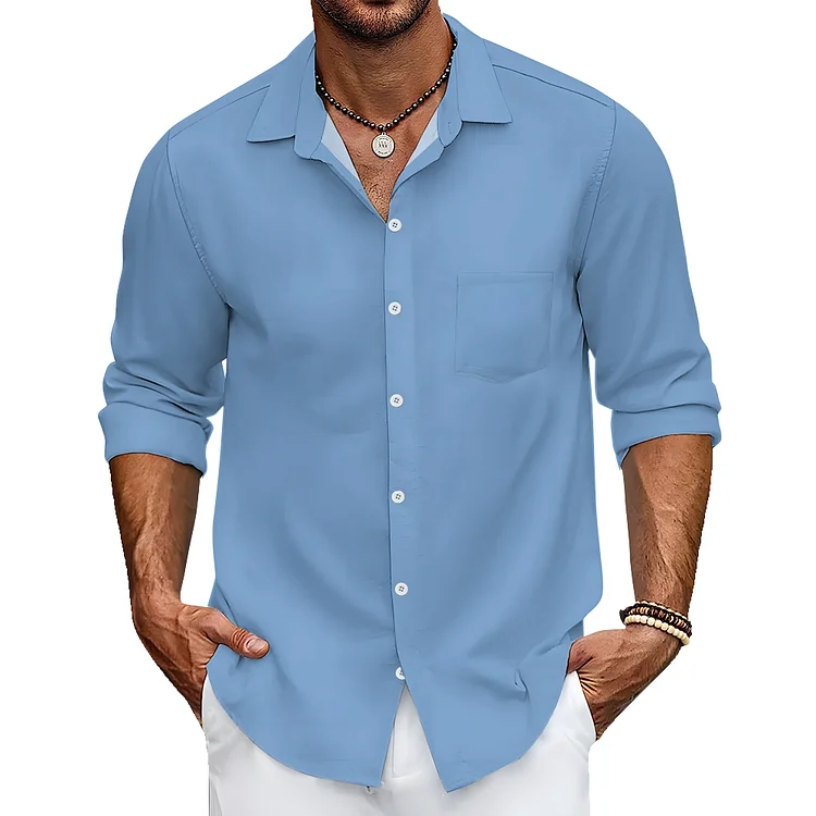 Men Solid Color Blue Loose Casual Collar Fashionable Jacket Shirt