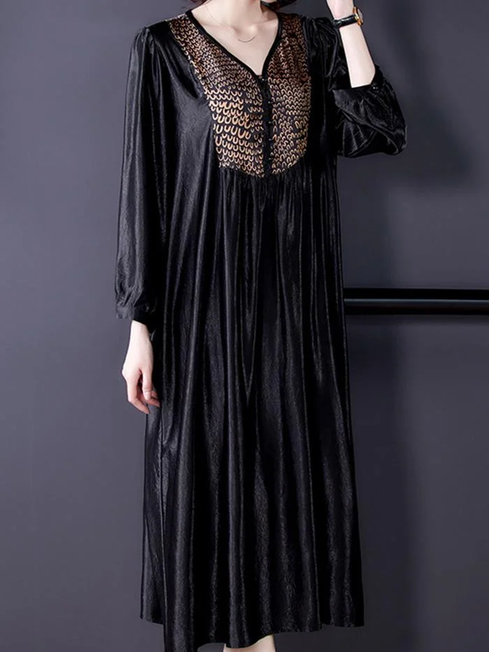 V-neck Fashion Printed Cupro Dress