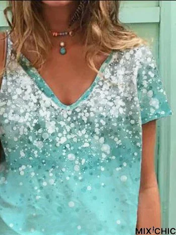 Ocean gradient print holiday V-neck shirt & top