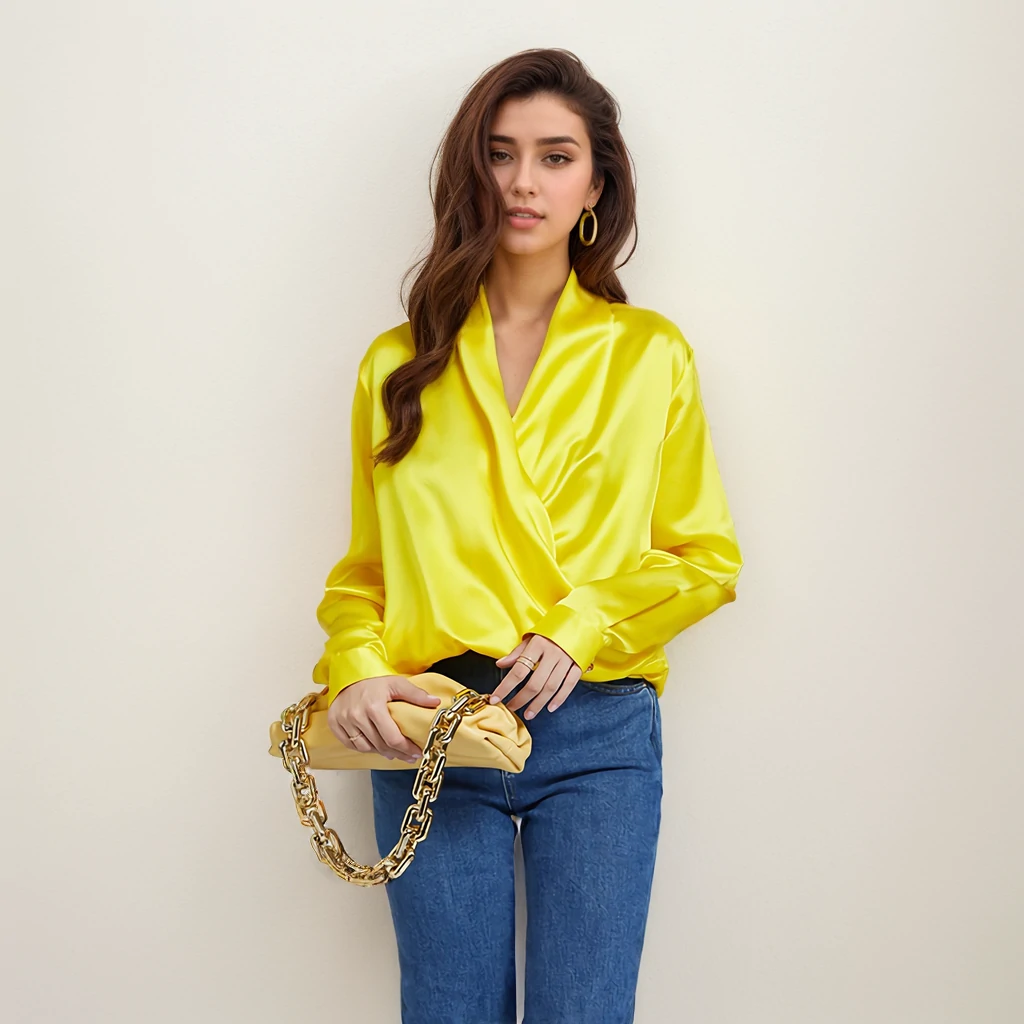 Blouse en soie à col en V croisé- SOIE PLUS
