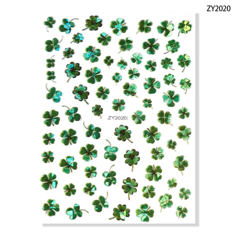 1Pcs Laser Ginkgo Leaf Self-adhesive Nail Sticker Lucky Four-leaf Clover Animal Cartoon Nail Art Sticker Decal Nail Charm Design